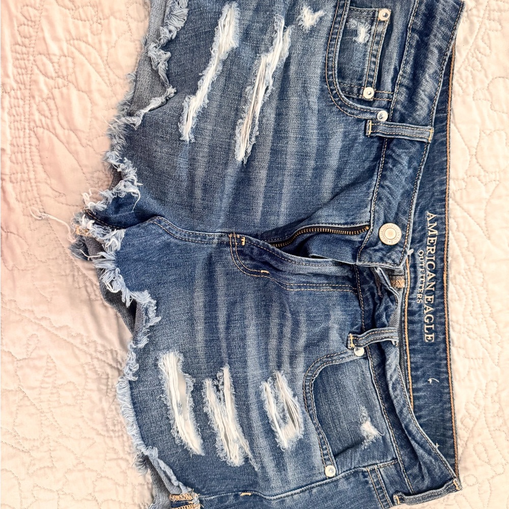 American Eagle Outfitters Blue Jean Shorts with Distressed Style